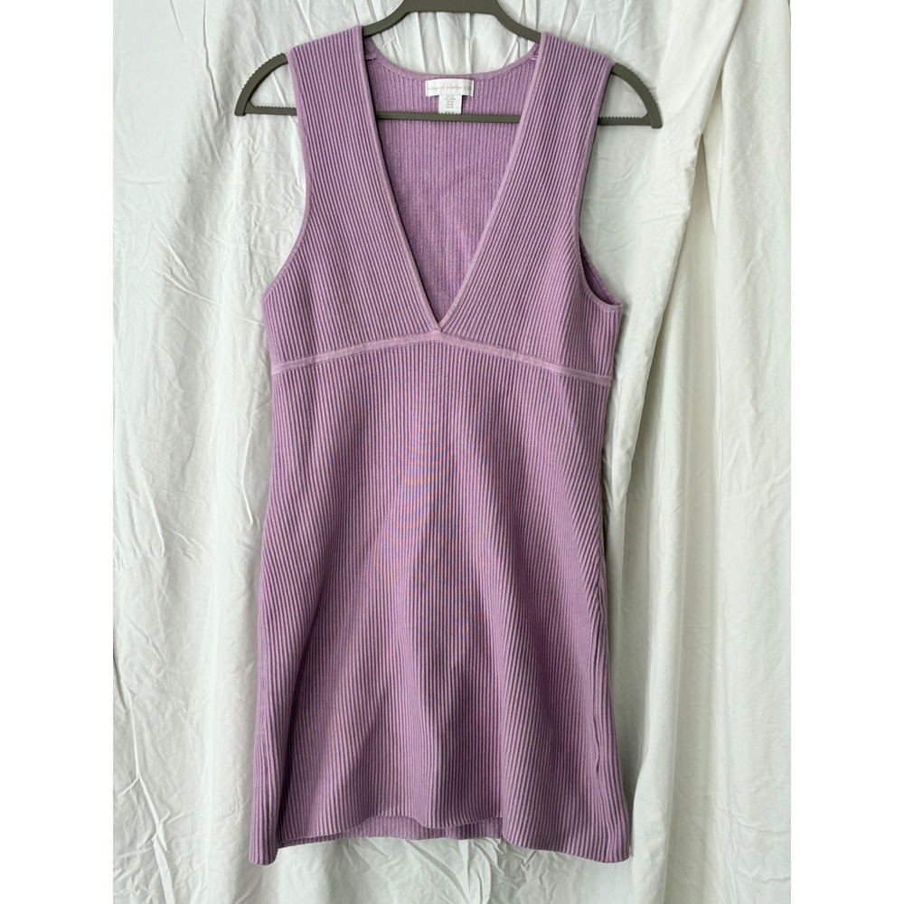 House of Harlow 1960 Ribbed Knit Mini Dress Womens M Purple V-Neck Sleeveless